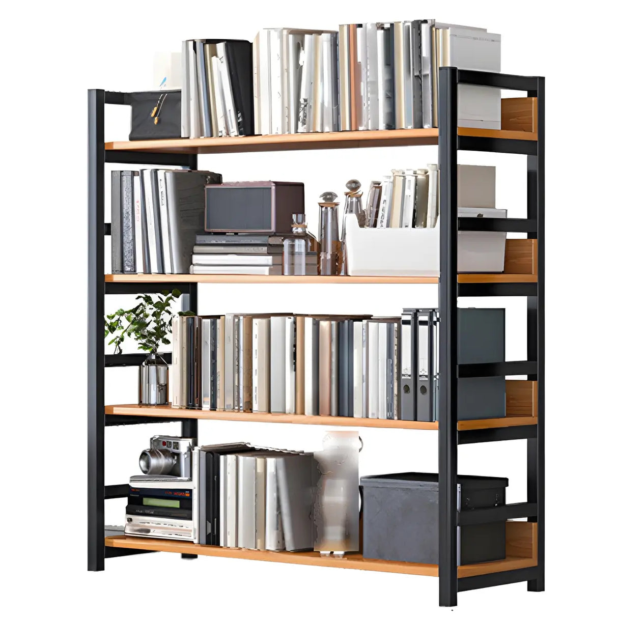 Industrial Steel Open Back Wooden Standard Bookshelf Image - 5