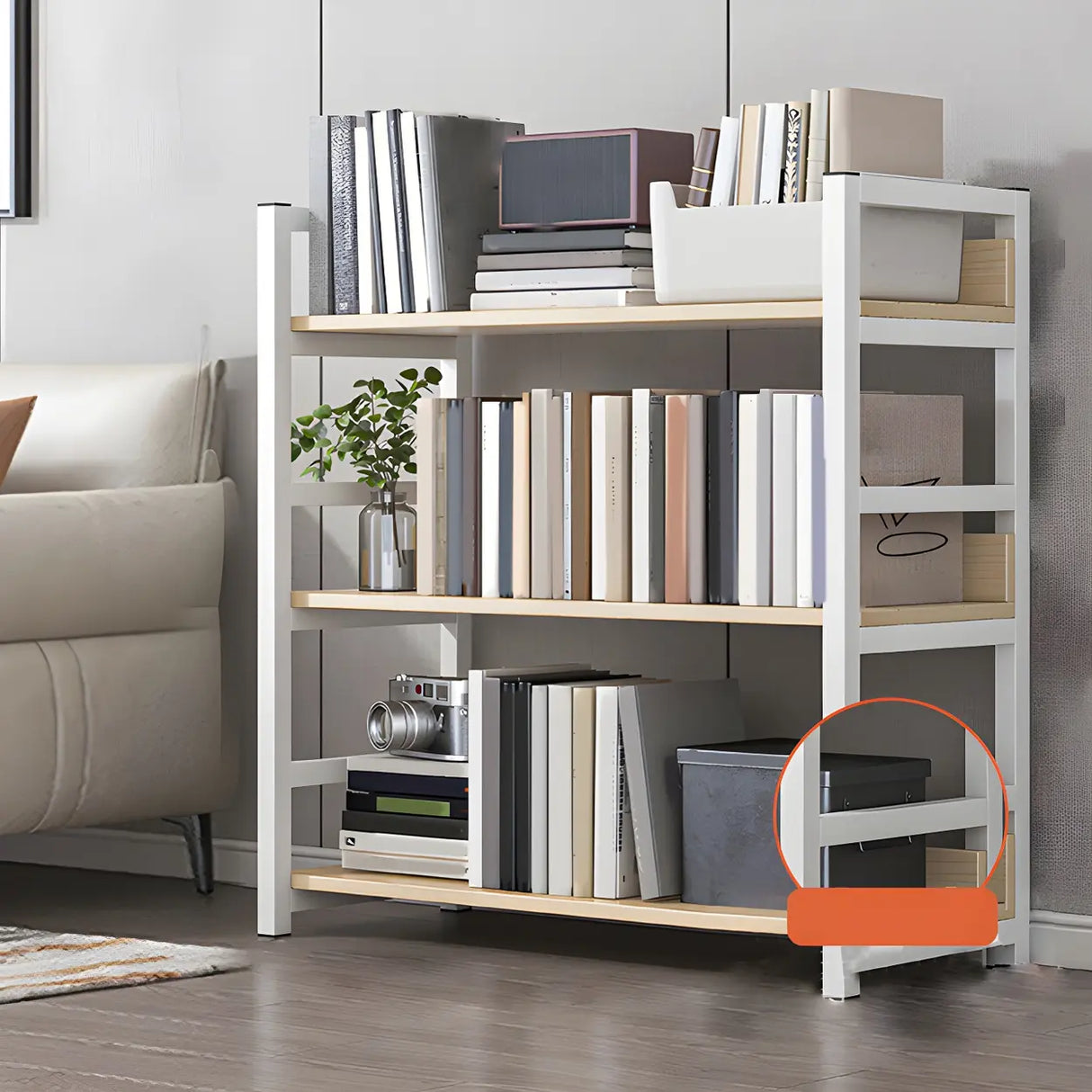 Industrial Steel Open Back Wooden Standard Bookshelf Image - 7