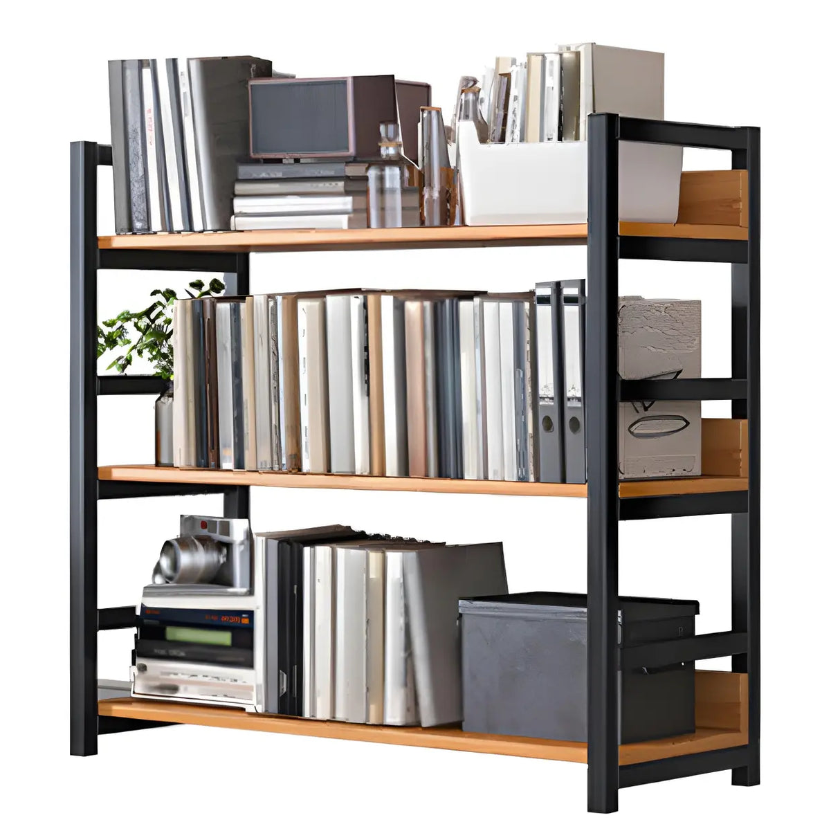Industrial Steel Open Back Wooden Standard Bookshelf Image - 8