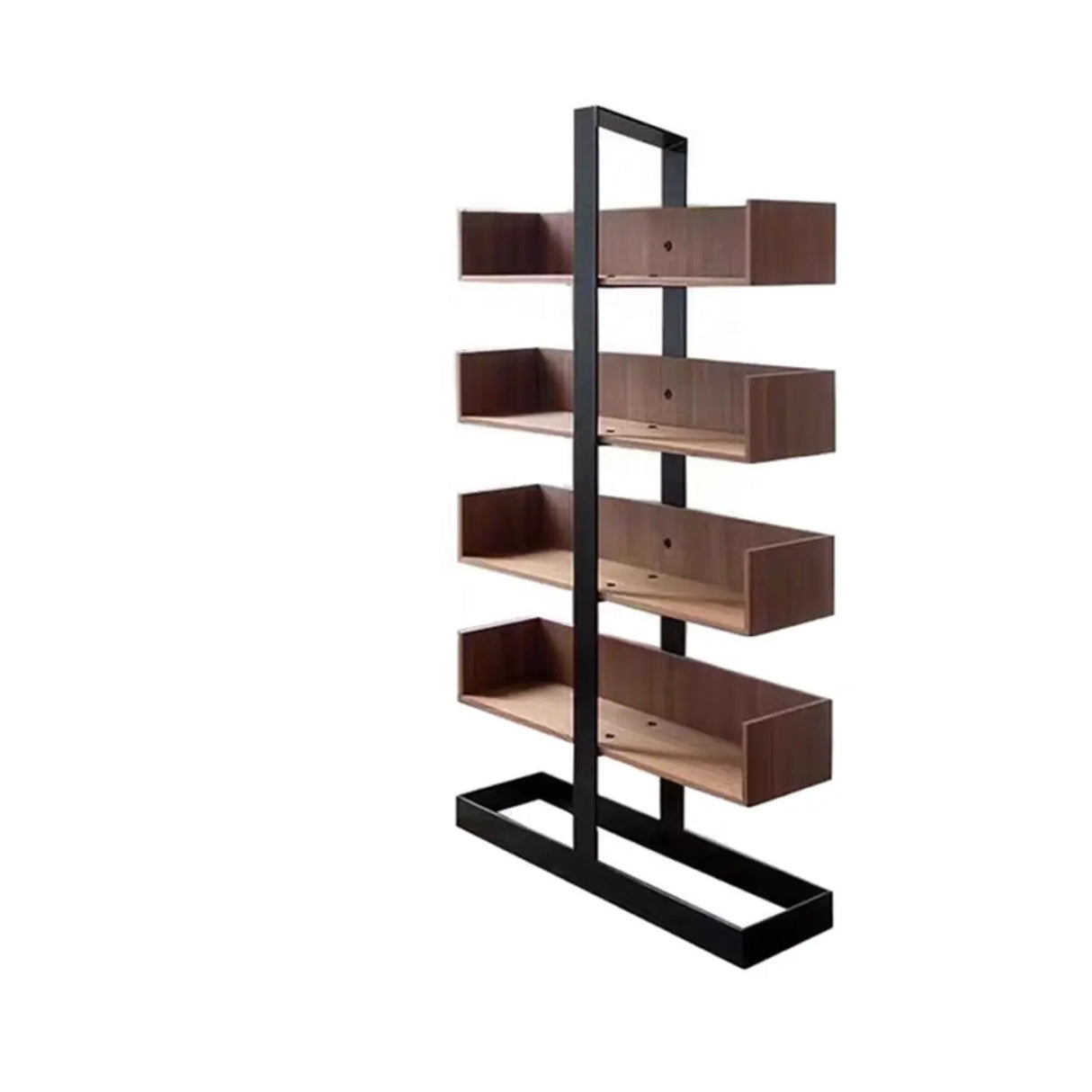 Industrial Vertical Corner Wood Metal Spine Tower Bookshelf Image - 3