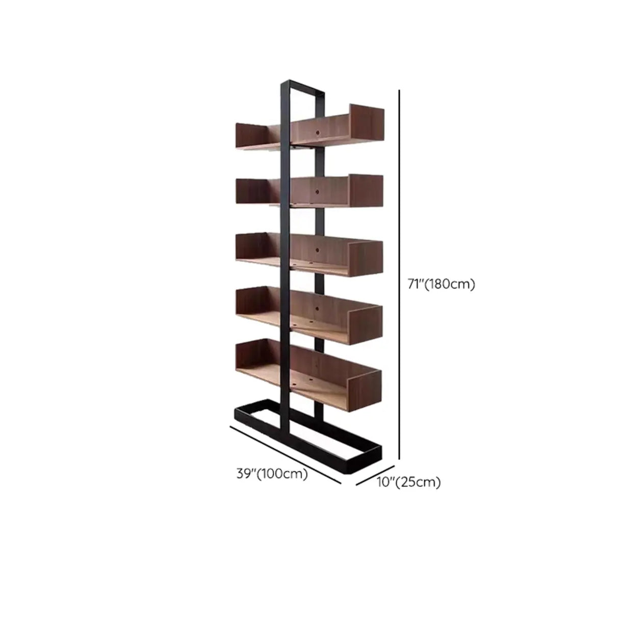 Industrial Vertical Corner Wood Metal Spine Tower Bookshelf Image - 9