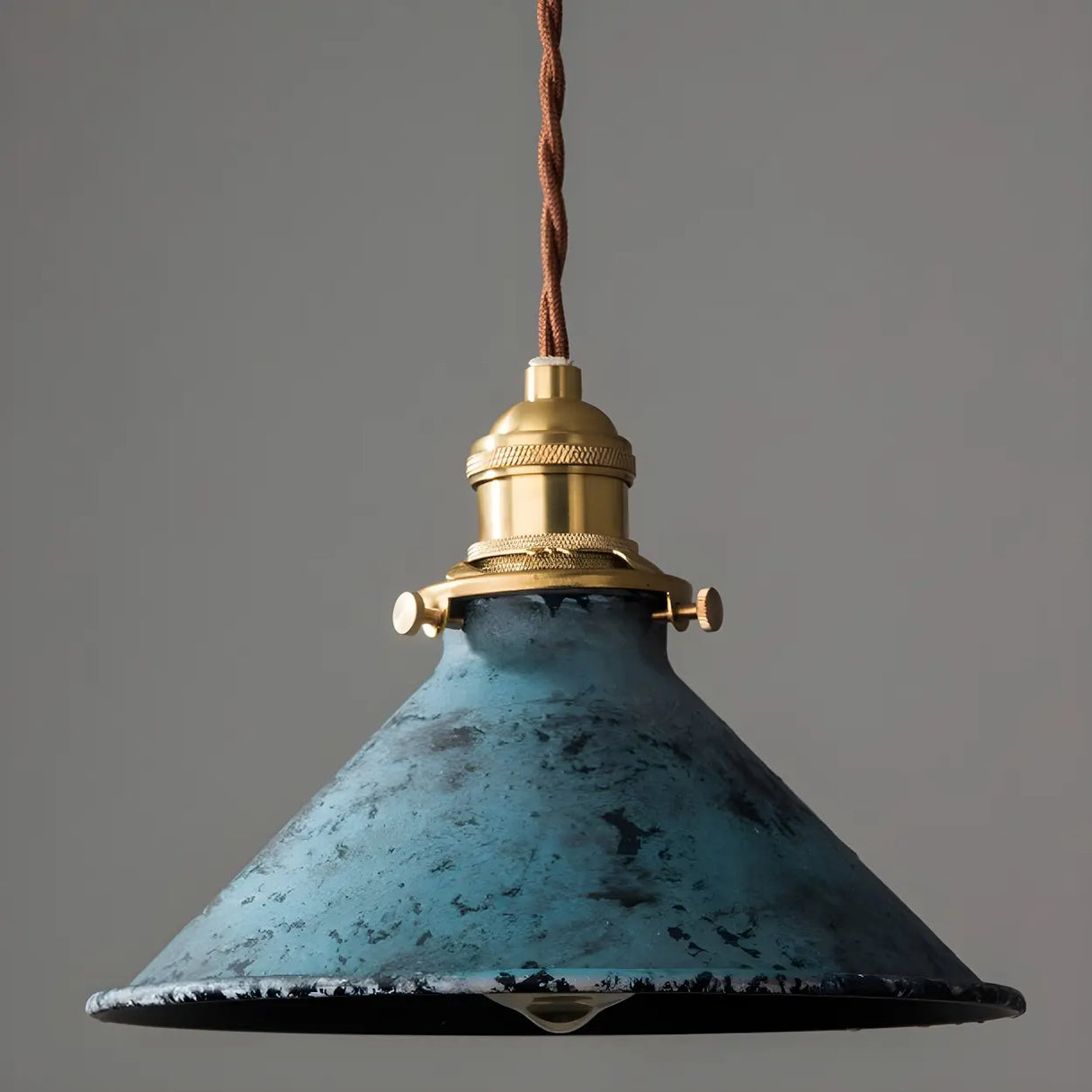 Industrial Vintage Distressed Cone Metal Pendant Light Image - 1