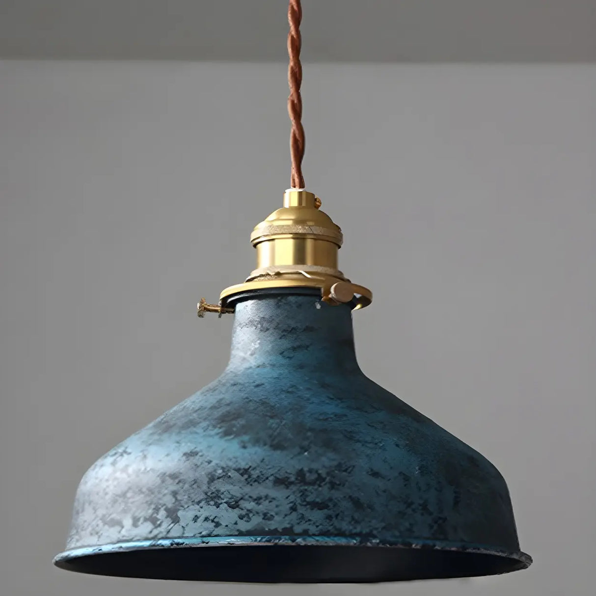 Industrial Vintage Distressed Cone Metal Pendant Light Image - 10