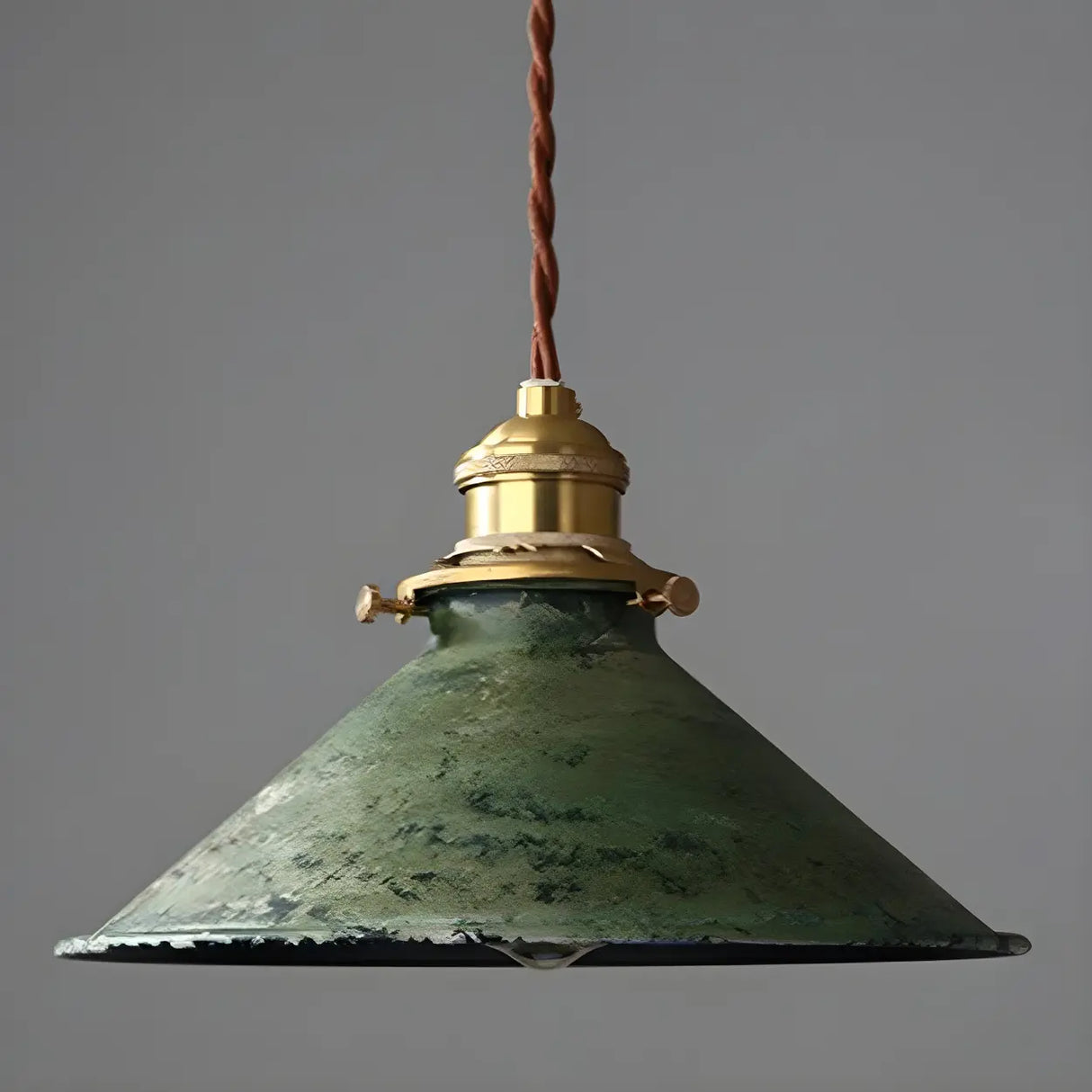 Industrial Vintage Distressed Cone Metal Pendant Light Image - 2