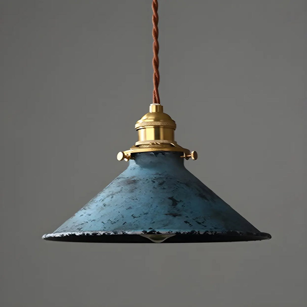 Industrial Vintage Distressed Cone Metal Pendant Light Image - 3