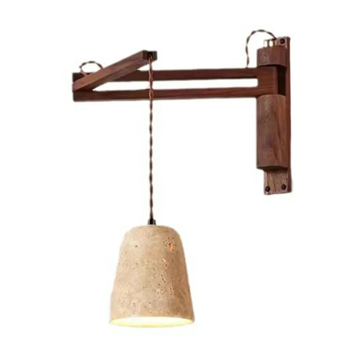 Industrial Walnut Wood Dome Swing Arm Wall Sconce Image - 1