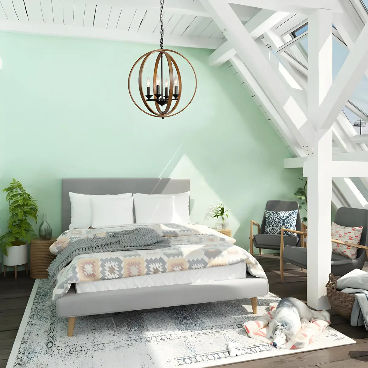 Iron Brown Sphere Candelabra Chain Foyer Chandelier Image - 12