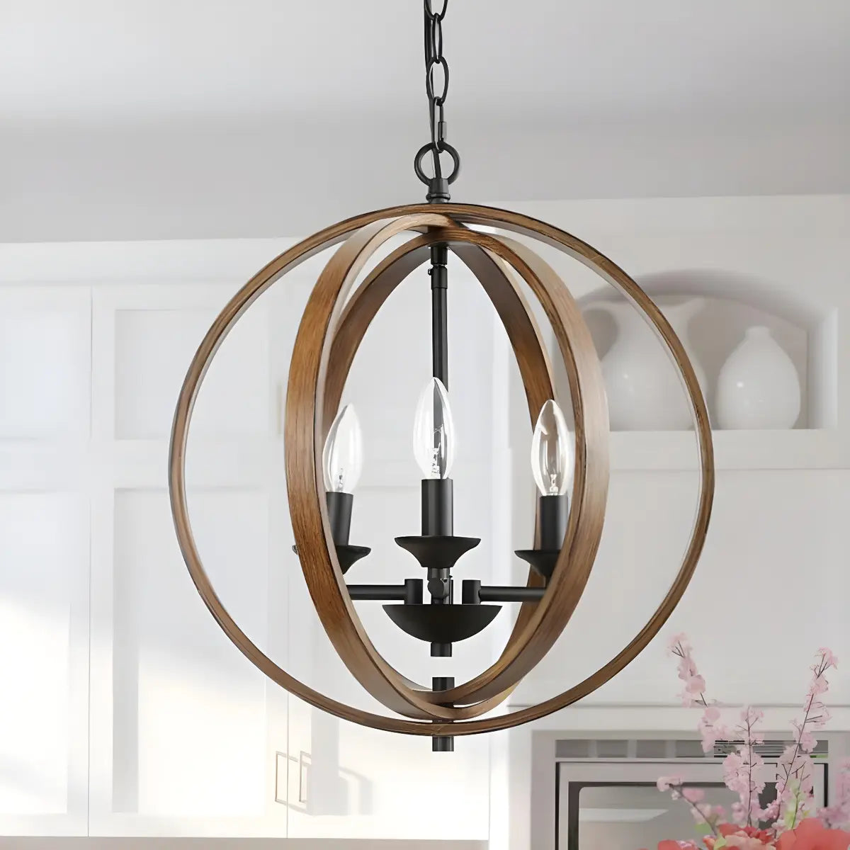 Iron Brown Sphere Candelabra Chain Foyer Chandelier Image - 2