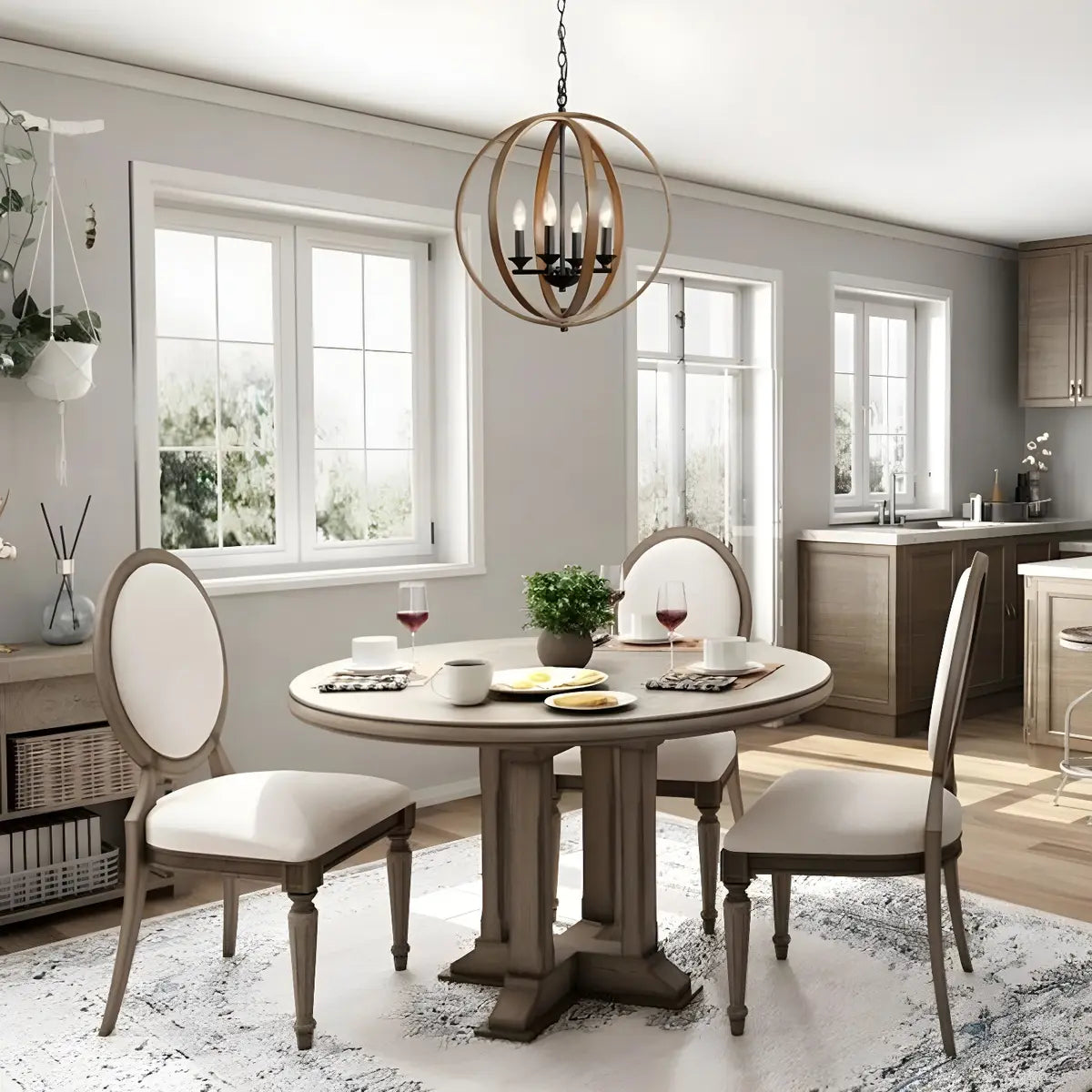 Iron Brown Sphere Candelabra Chain Foyer Chandelier Image - 4