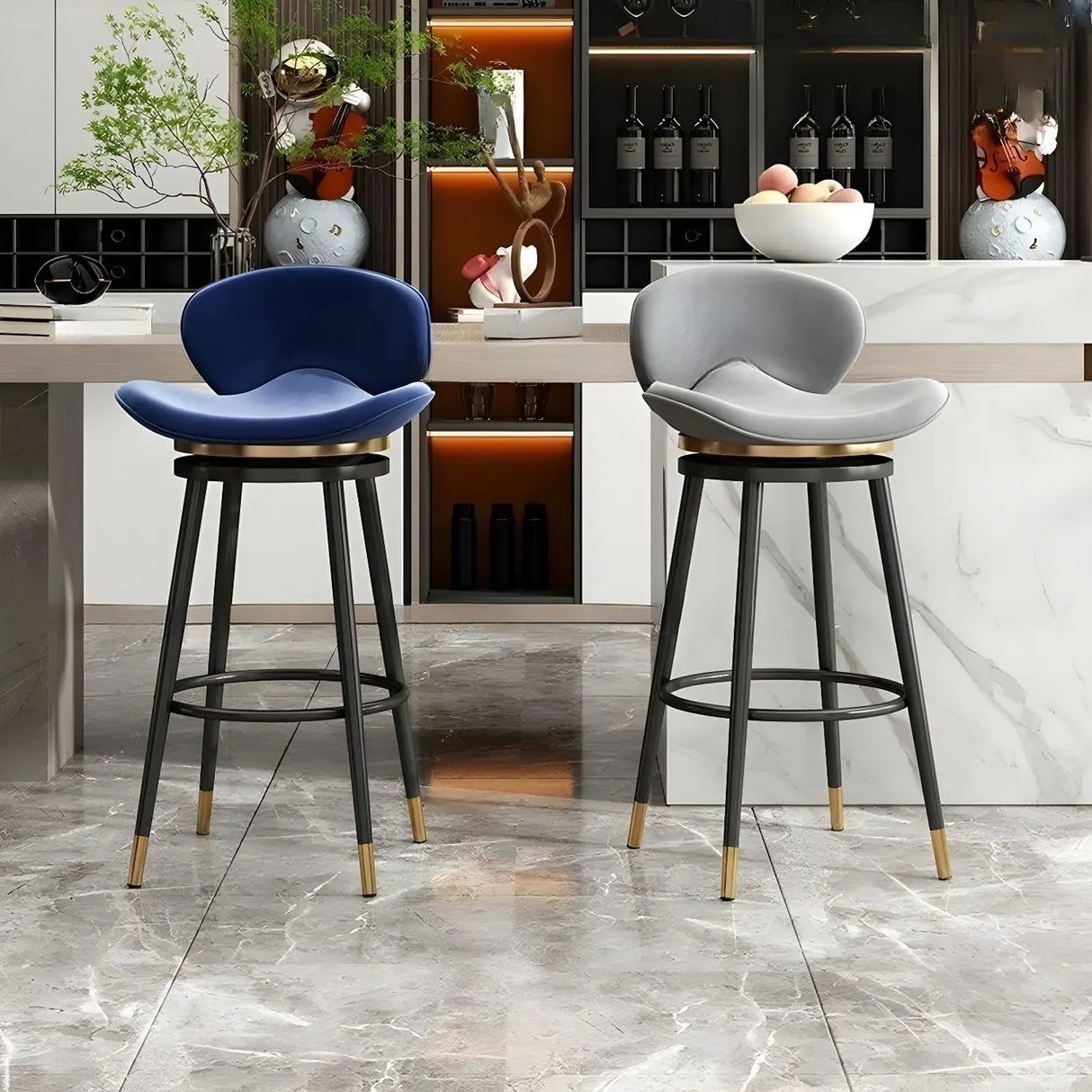 Iron Frame Curved Fabric Bucket Seating Bar Stools Image - 12