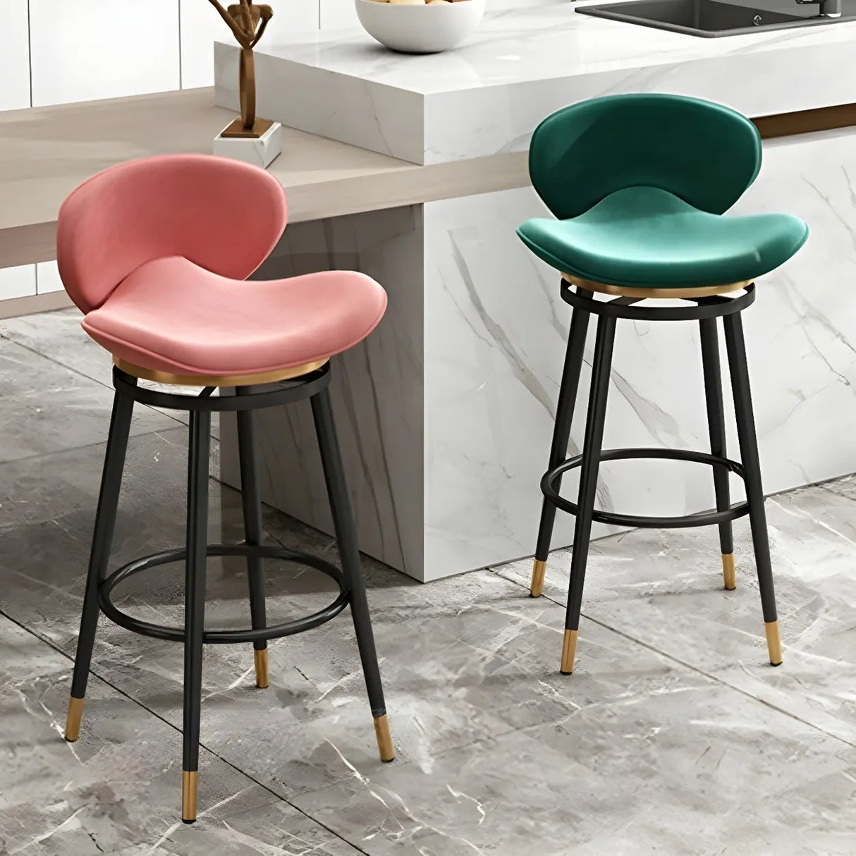 Iron Frame Curved Fabric Bucket Seating Bar Stools Image - 13