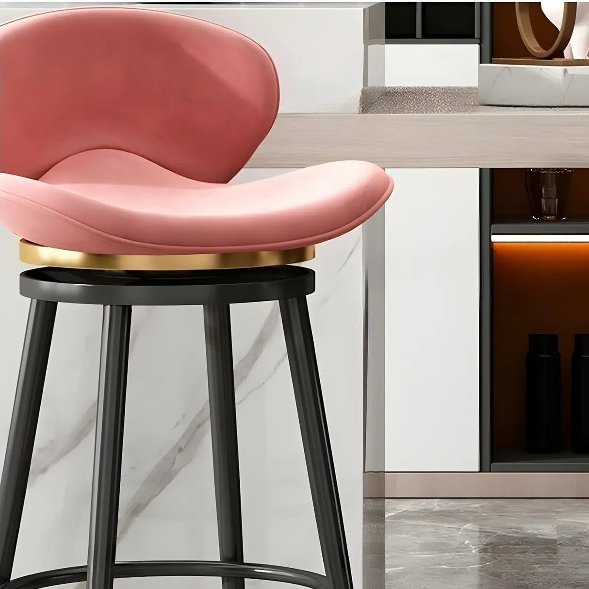 Iron Frame Curved Fabric Bucket Seating Bar Stools Image - 15