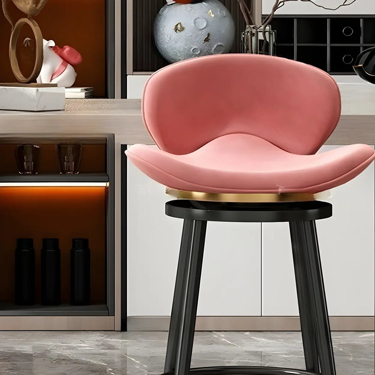 Iron Frame Curved Fabric Bucket Seating Bar Stools Image - 17