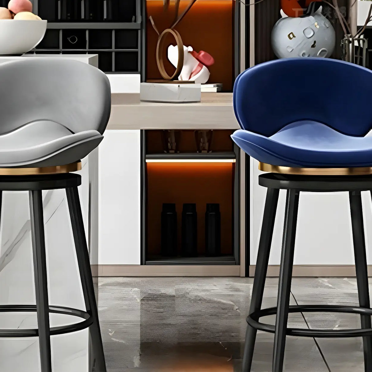 Iron Frame Curved Fabric Bucket Seating Bar Stools Image - 19