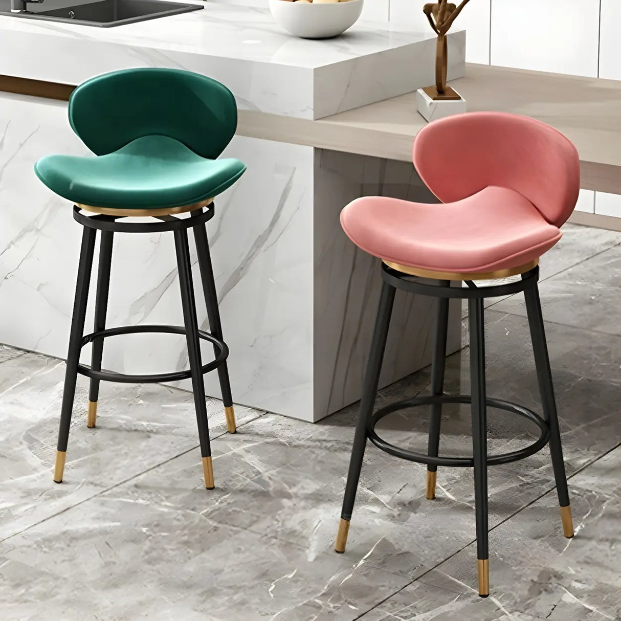 Iron Frame Curved Fabric Bucket Seating Bar Stools Image - 8