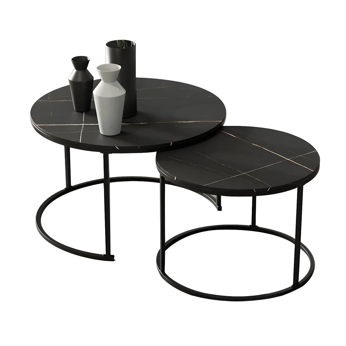 Iron Frame Round Stone Top Nesting Coffee Tables Image - 10