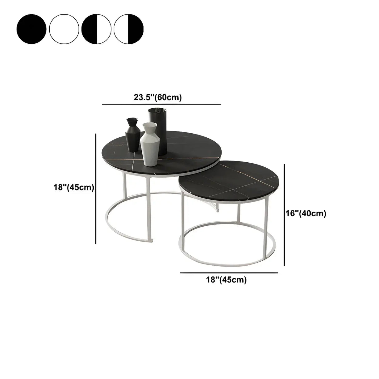 Iron Frame Round Stone Top Nesting Coffee Tables