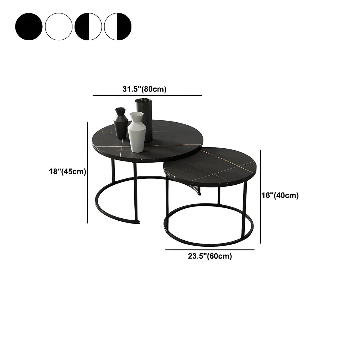 Iron Frame Round Stone Top Nesting Coffee Tables Image - 20