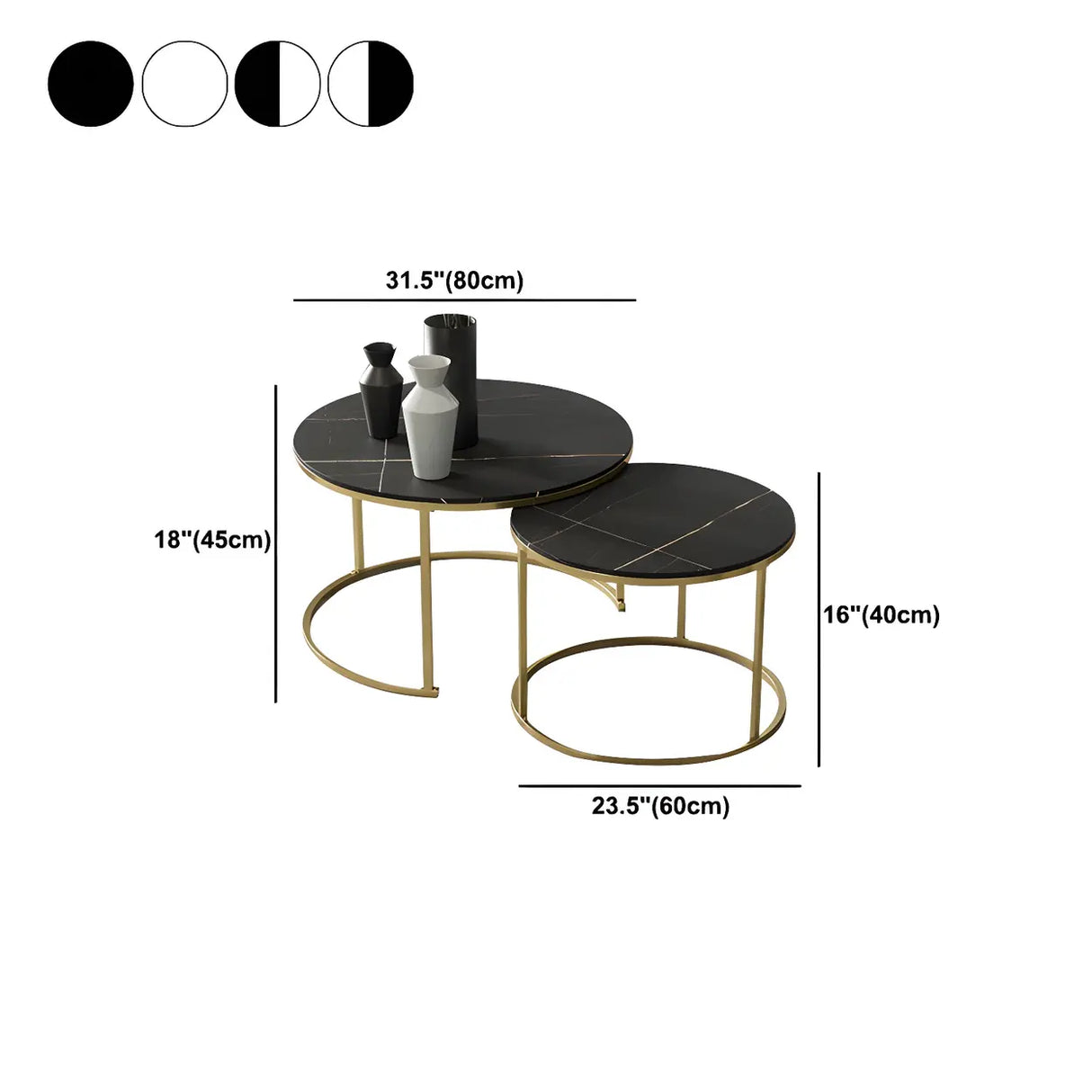 Iron Frame Round Stone Top Nesting Coffee Tables Image - 21