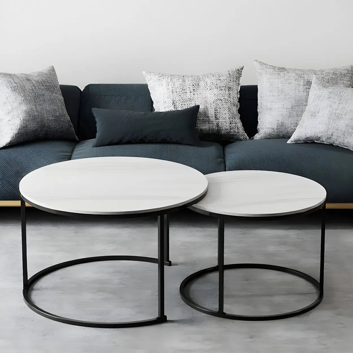 Iron Frame Round Stone Top Nesting Coffee Tables Image - 8