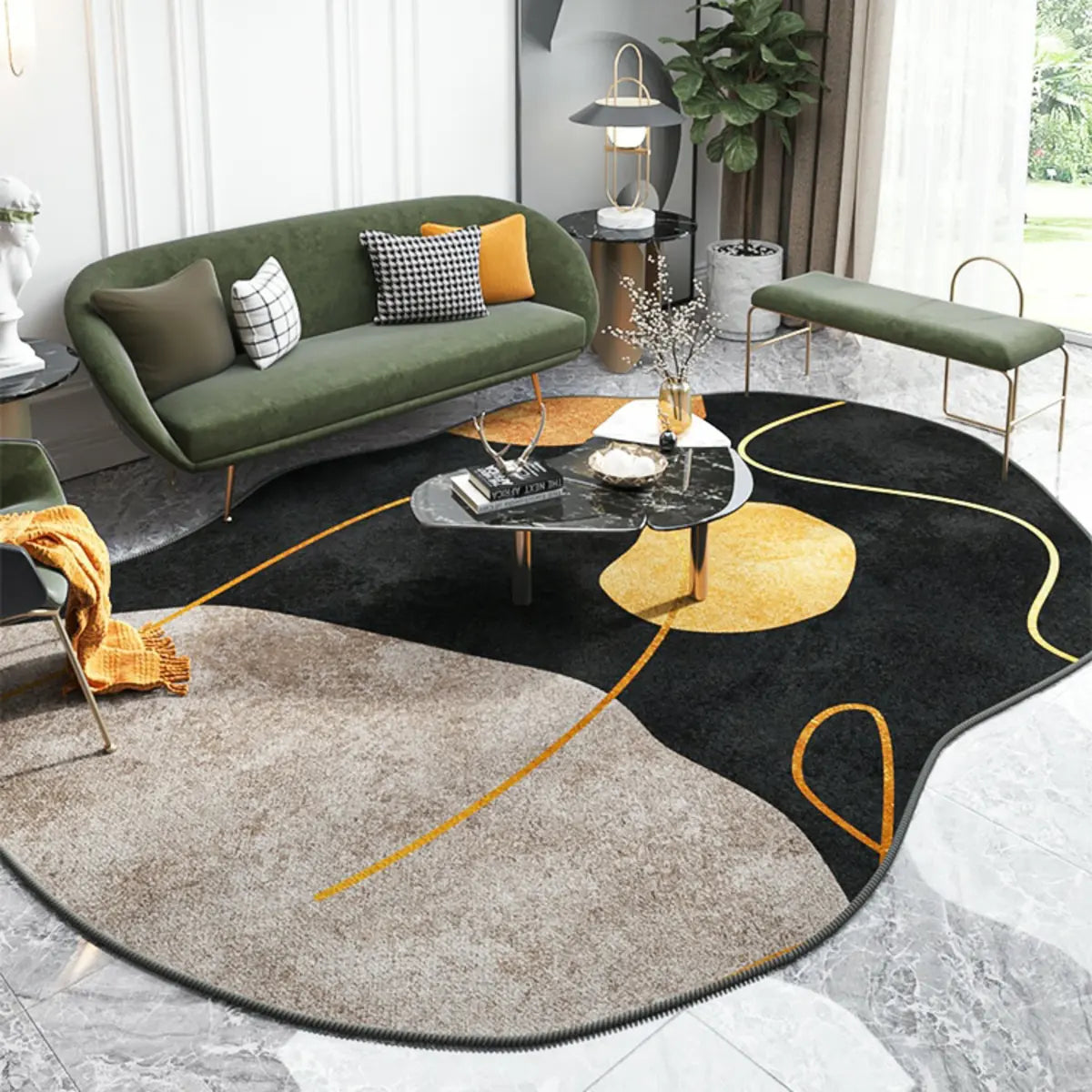 Irregular Abstract Polyester Multicolor Area Rug Image - 1