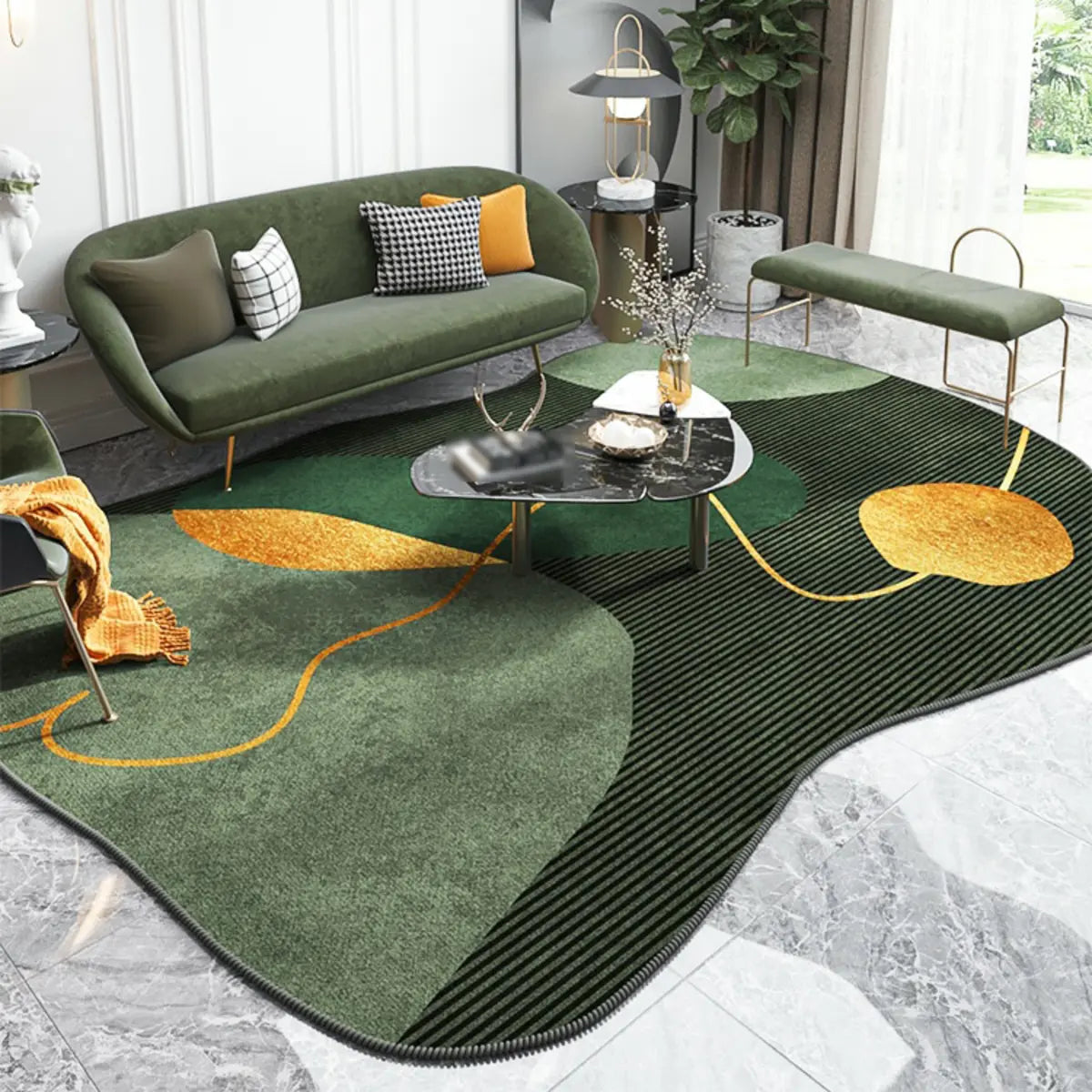 Irregular Abstract Polyester Multicolor Area Rug Image - 3