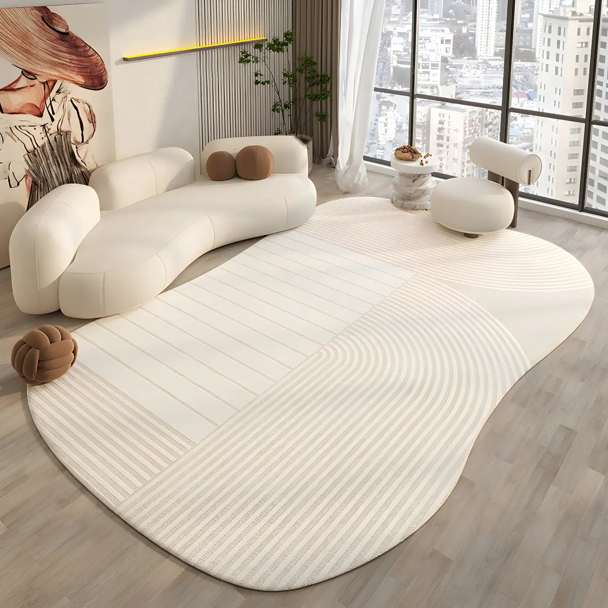 Irregular Contemporary Abstract Cotton White Area Rug Image - 14