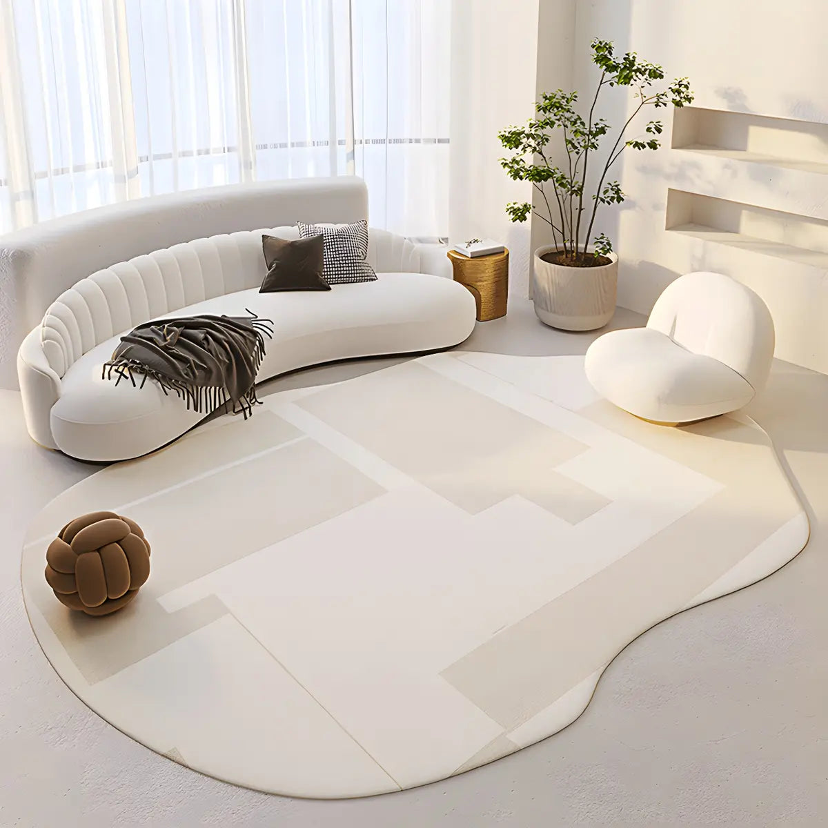 Irregular Contemporary Abstract Cotton White Area Rug Image - 15