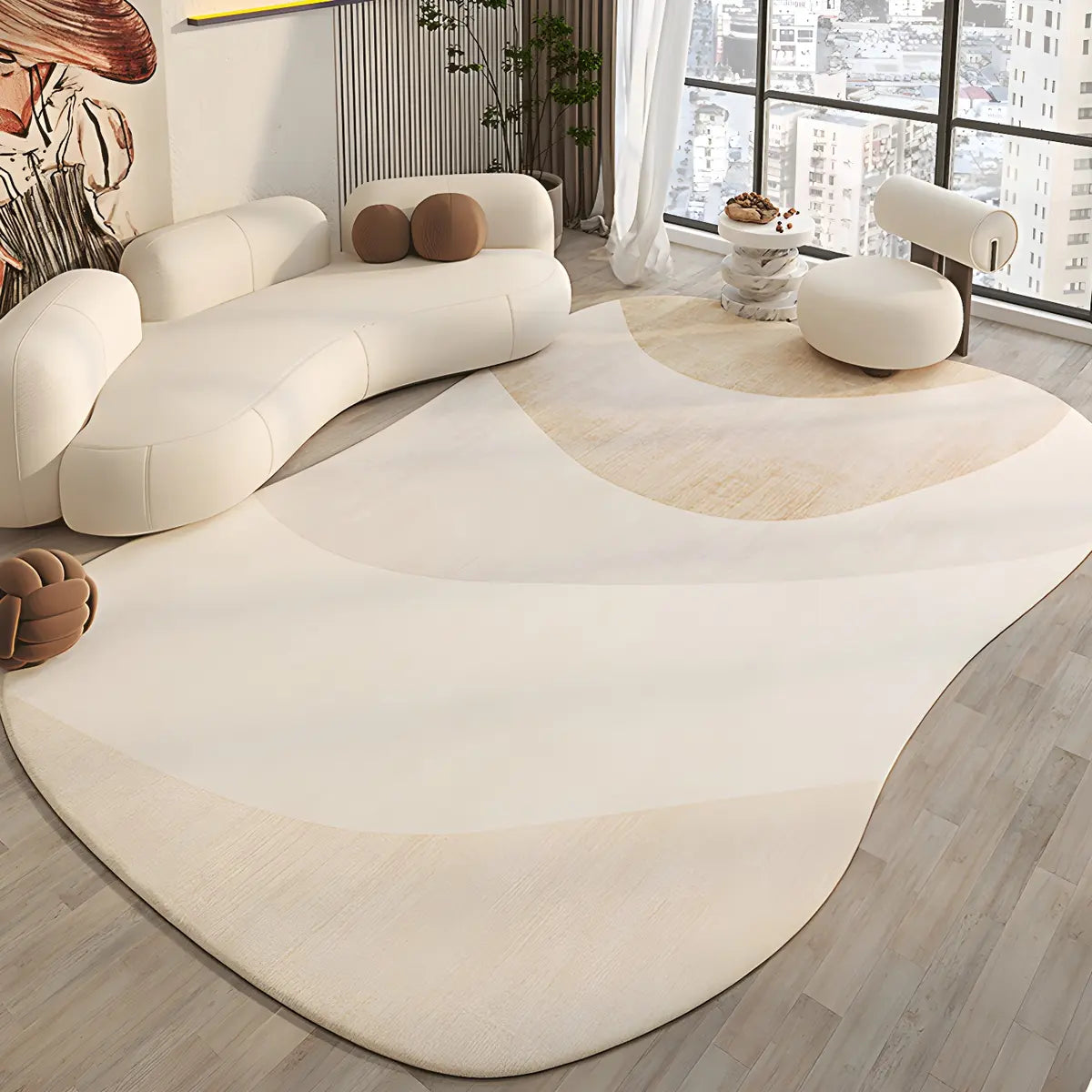 Irregular Contemporary Abstract Cotton White Area Rug Image - 16