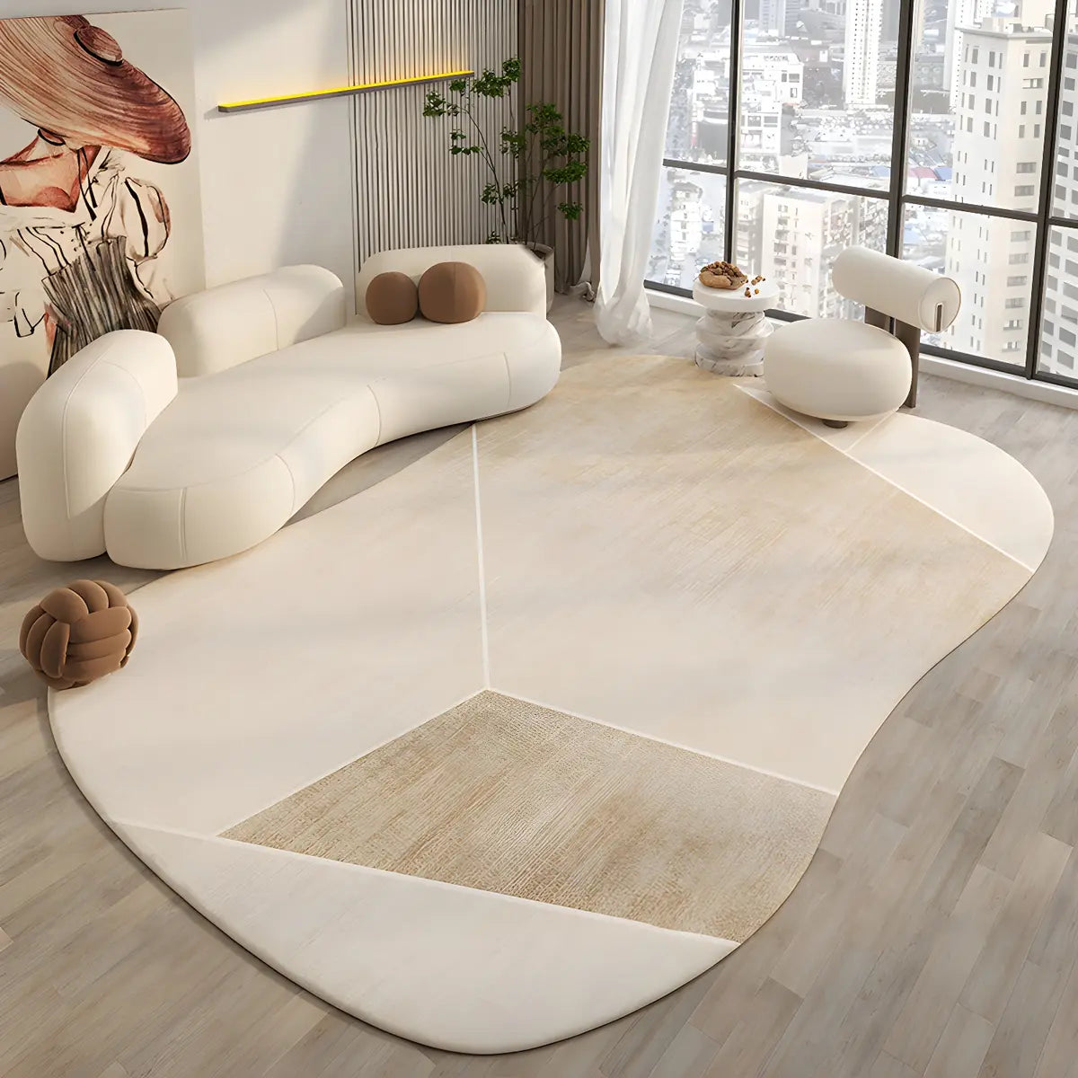 Irregular Contemporary Abstract Cotton White Area Rug Image - 17