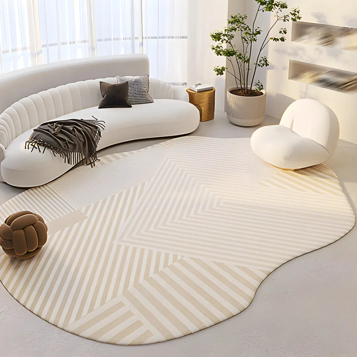 Irregular Contemporary Abstract Cotton White Area Rug Image - 4