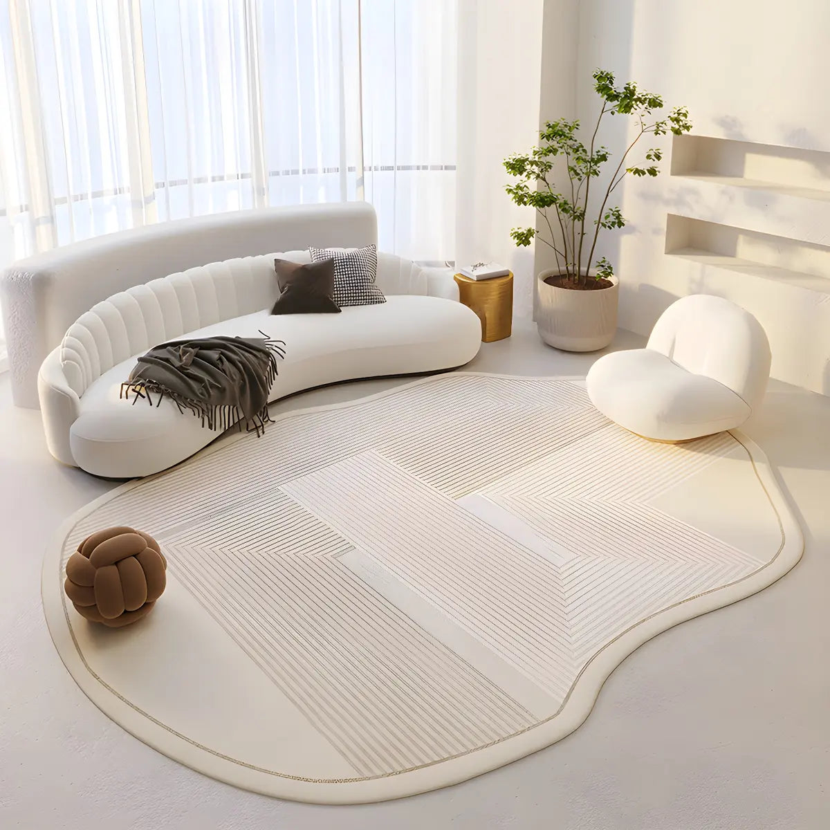 Irregular Contemporary Abstract Cotton White Area Rug Image - 5