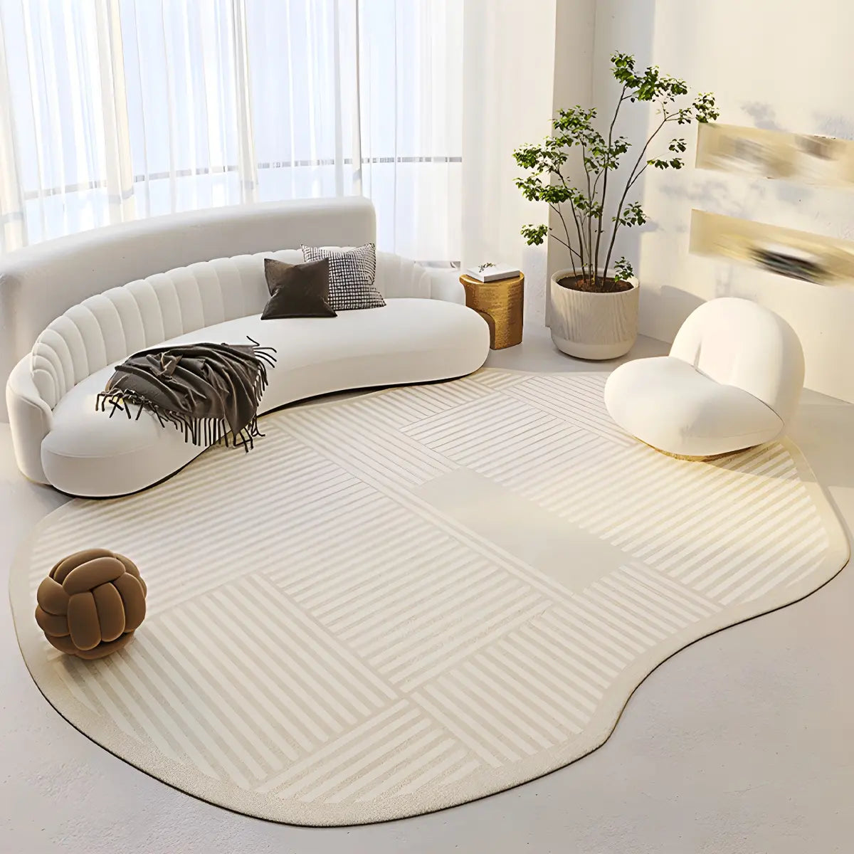 Irregular Contemporary Abstract Cotton White Area Rug Image - 6