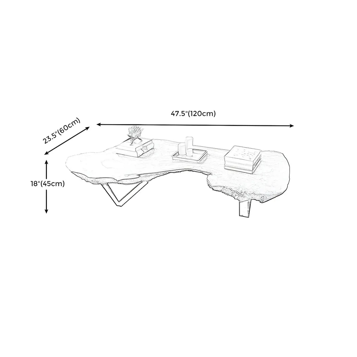 Irregular Red Wood Top Sled Steel Base Coffee Table Image - 10