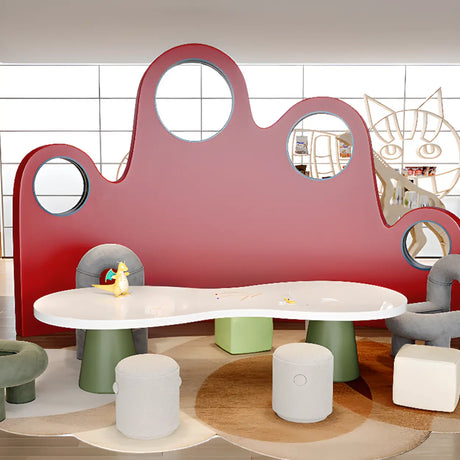 Irregular Shape White Wooden Kids Desk for Multi-Person Image - 1