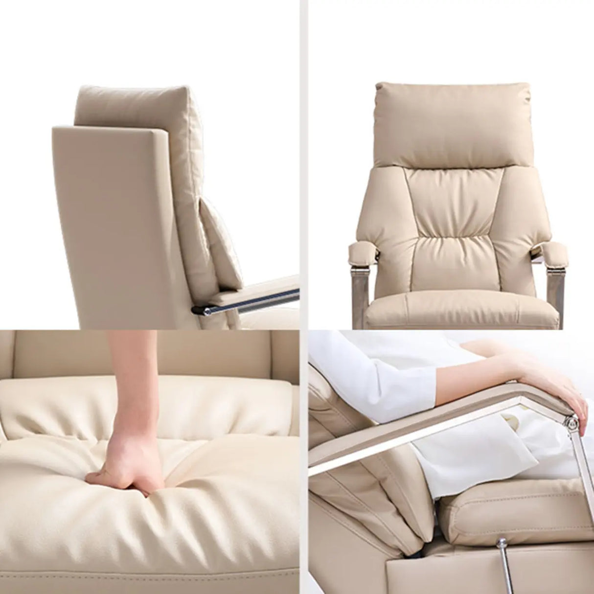 Ivory Adjustable High-Back Footrest Headrest Office Chair Image - 11