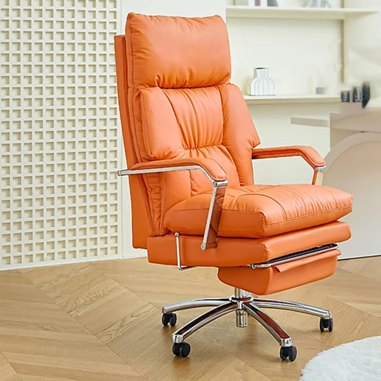 Ivory Adjustable High-Back Footrest Headrest Office Chair Image - 3