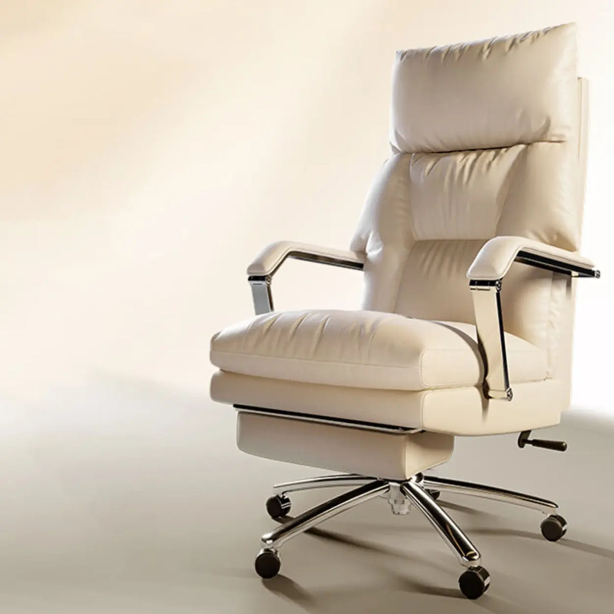 Ivory Adjustable High-Back Footrest Headrest Office Chair Image - 6