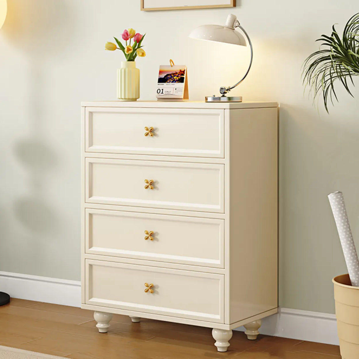 Ivory Composite Wood Storage Soft-Close Drawers Dresser Image - 9