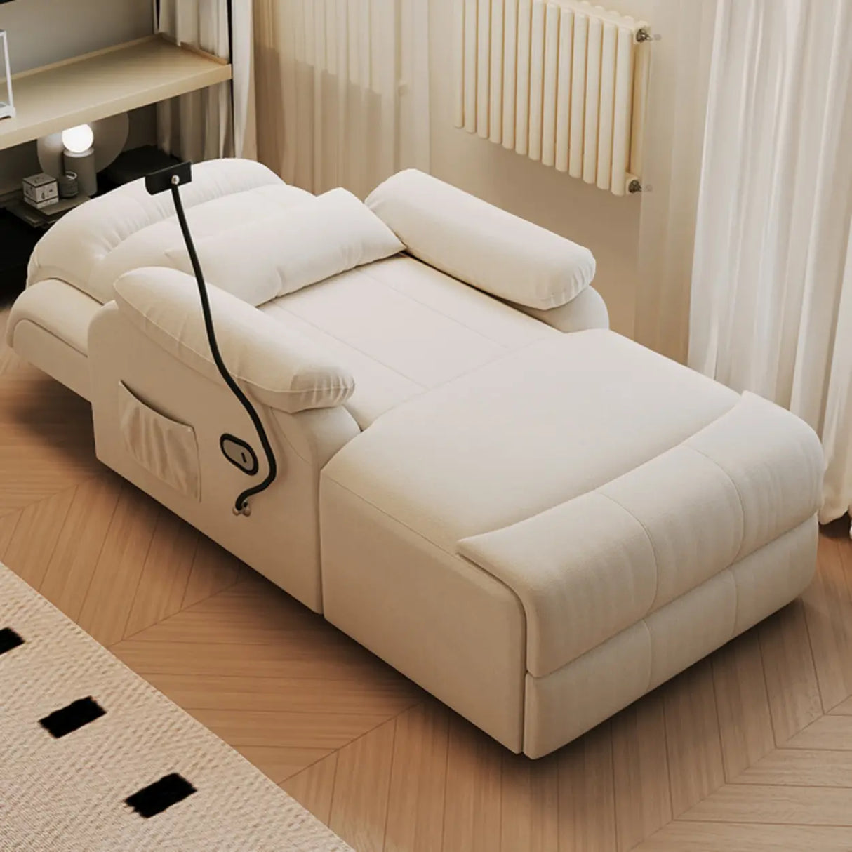 Ivory Electric Cushioned Recliner Storage Chaise Sofa Image - 1