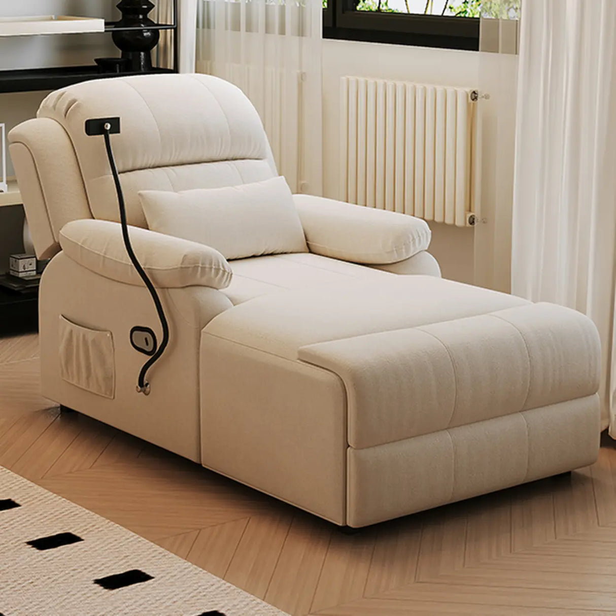 Ivory Electric Cushioned Recliner Storage Chaise Sofa Image - 4