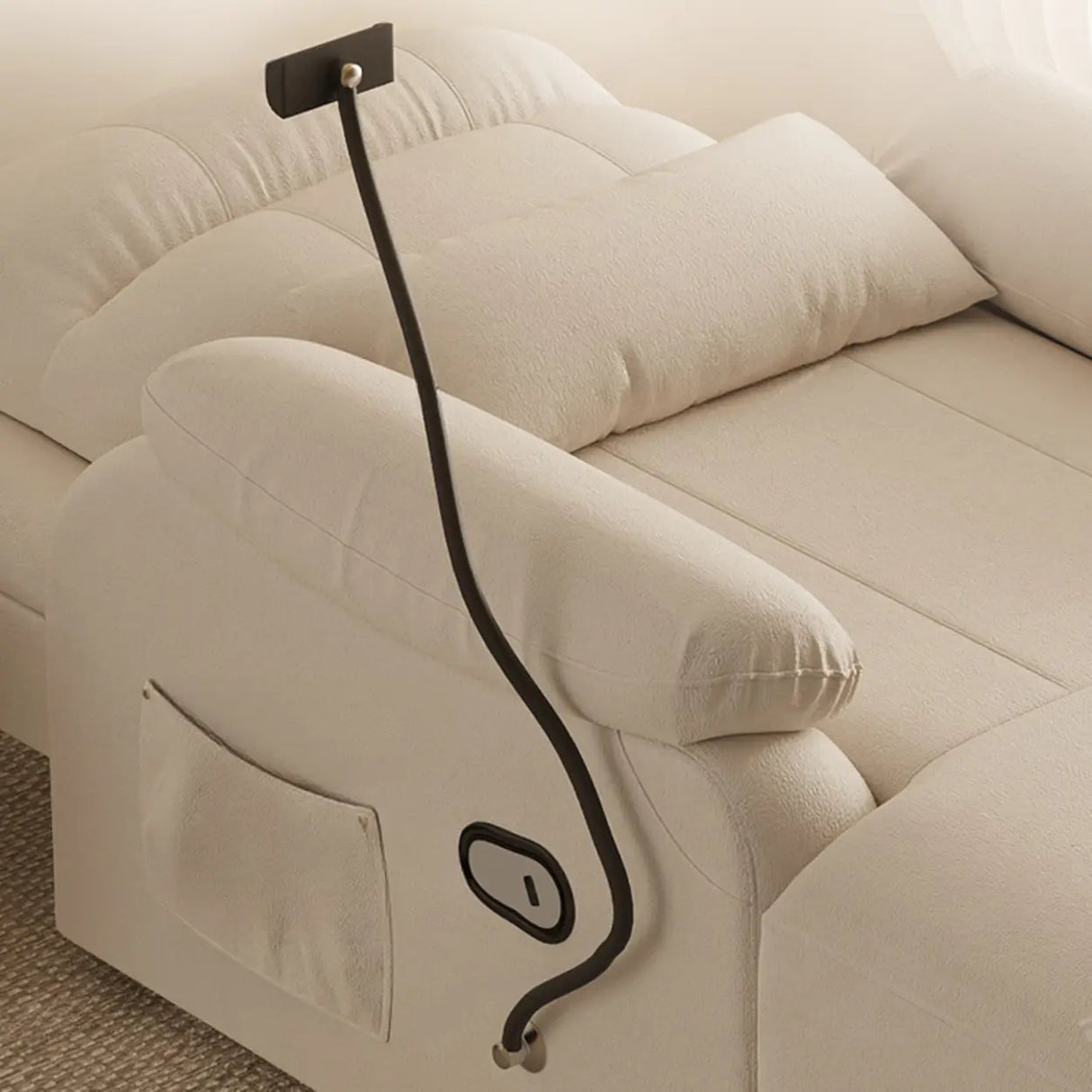 Ivory Electric Cushioned Recliner Storage Chaise Sofa Image - 8