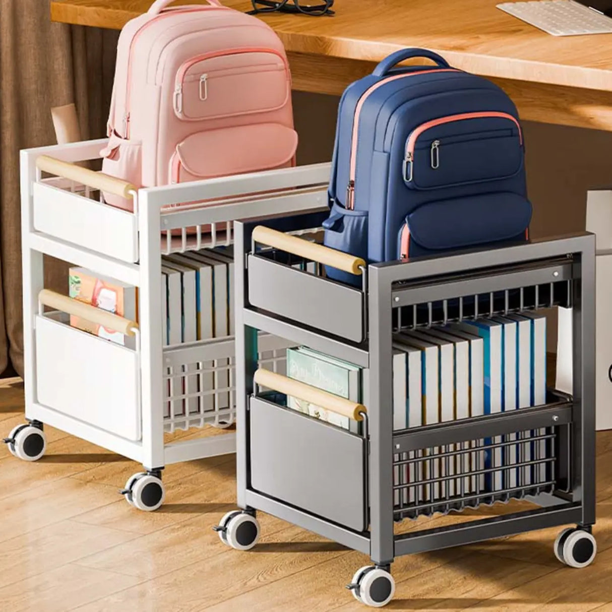 Ivory Gun Grey Metal Frame Utility Cart with Shelves Image - 1