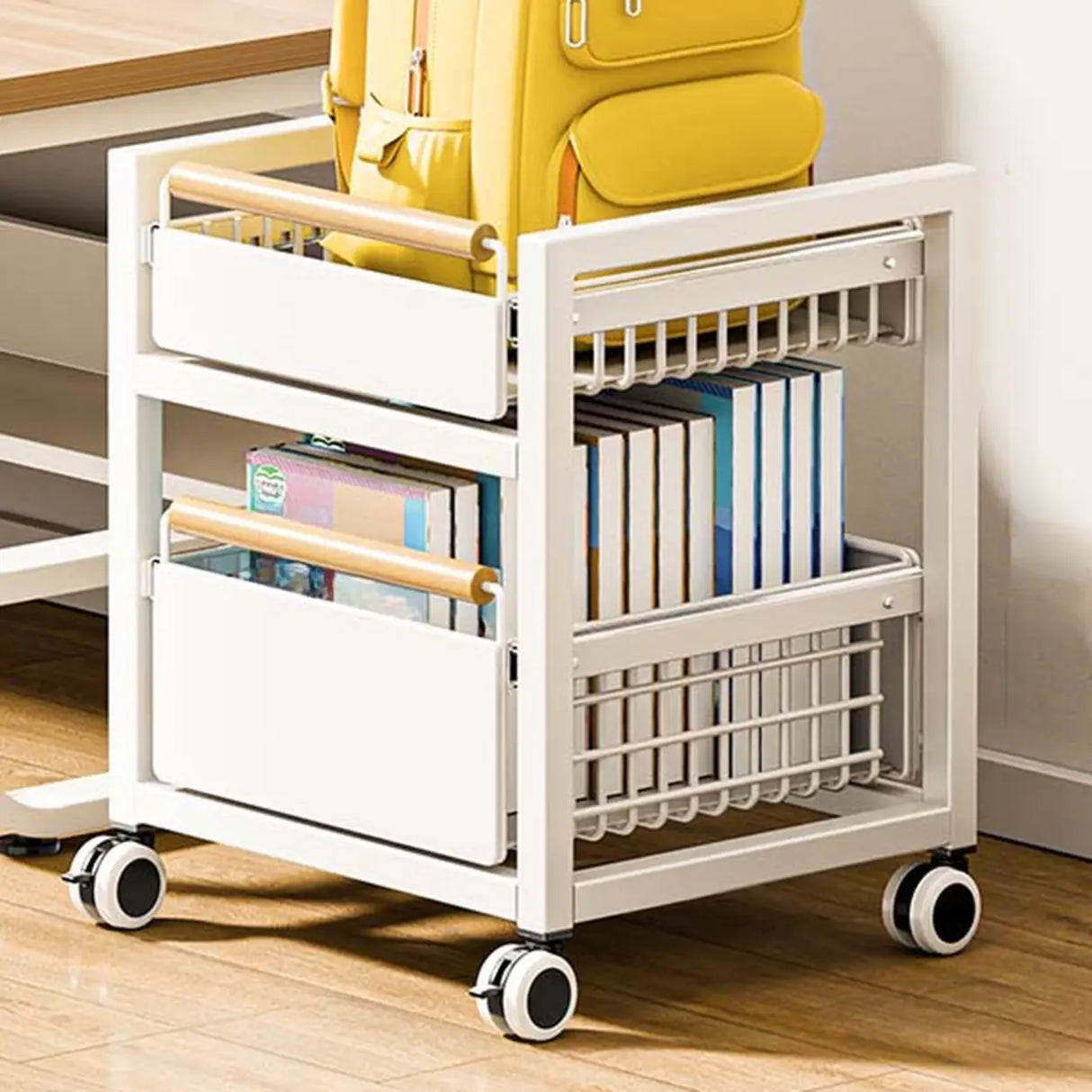 Ivory Gun Grey Metal Frame Utility Cart with Shelves Image - 2