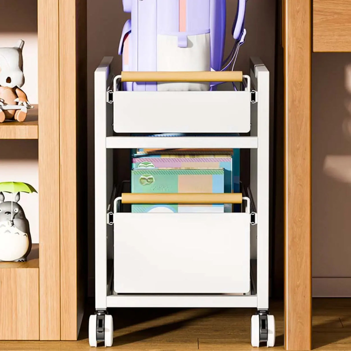 Ivory Gun Grey Metal Frame Utility Cart with Shelves Image - 4