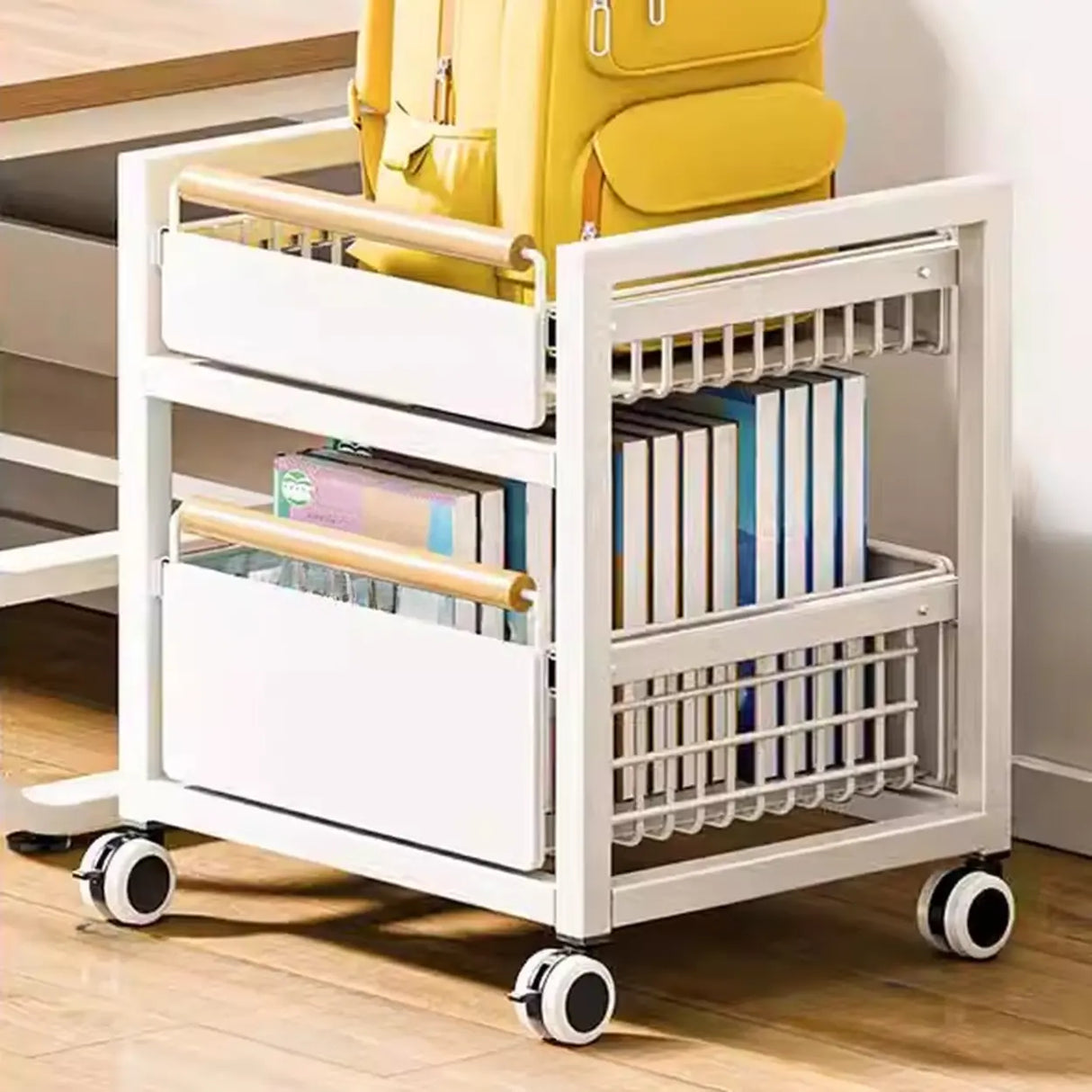 Ivory Gun Grey Metal Frame Utility Cart with Shelves Image - 5