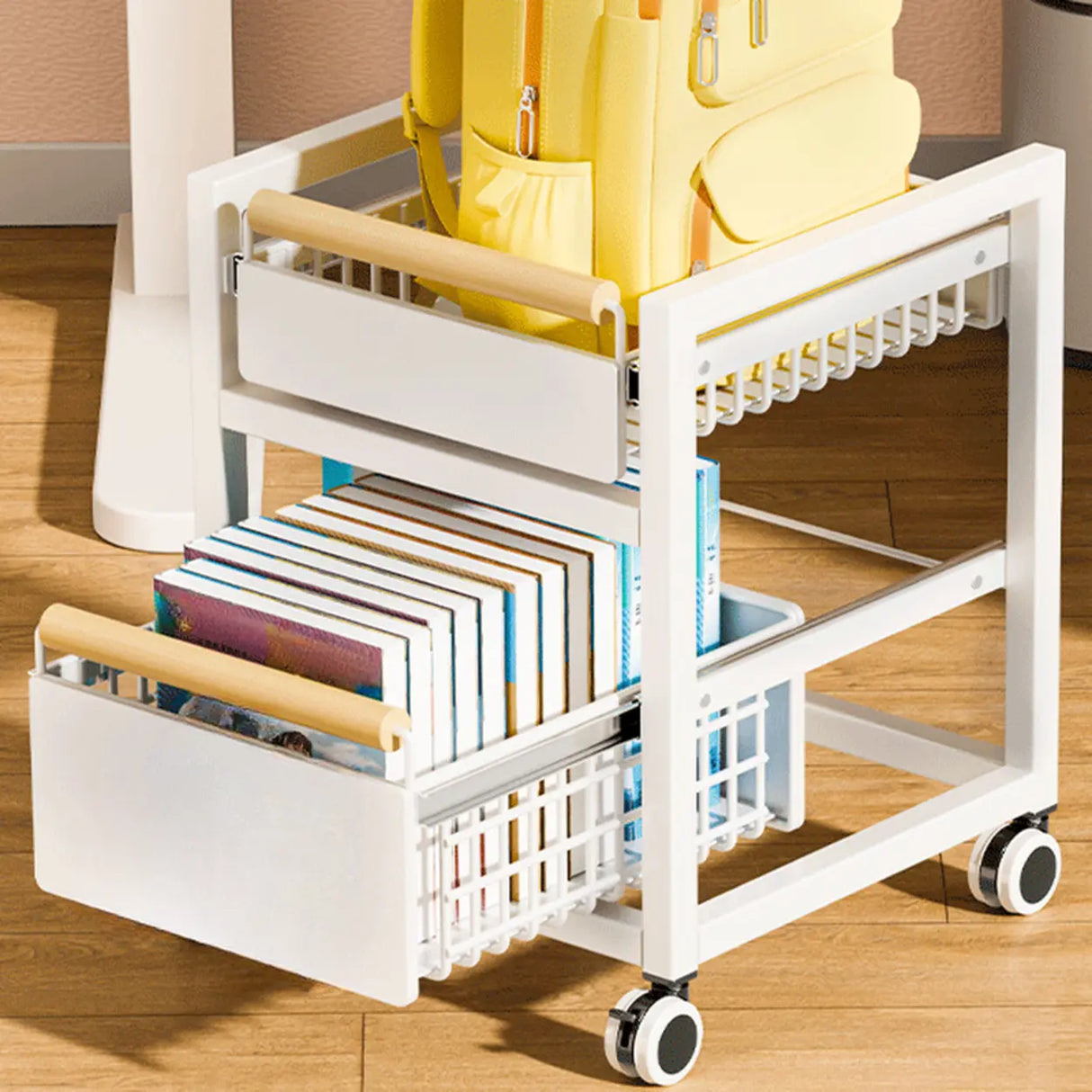 Ivory Gun Grey Metal Frame Utility Cart with Shelves Image - 7