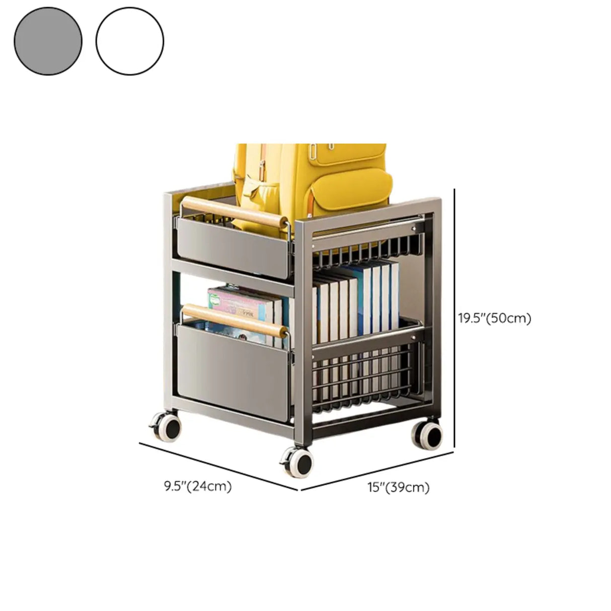 Ivory Gun Grey Metal Frame Utility Cart with Shelves