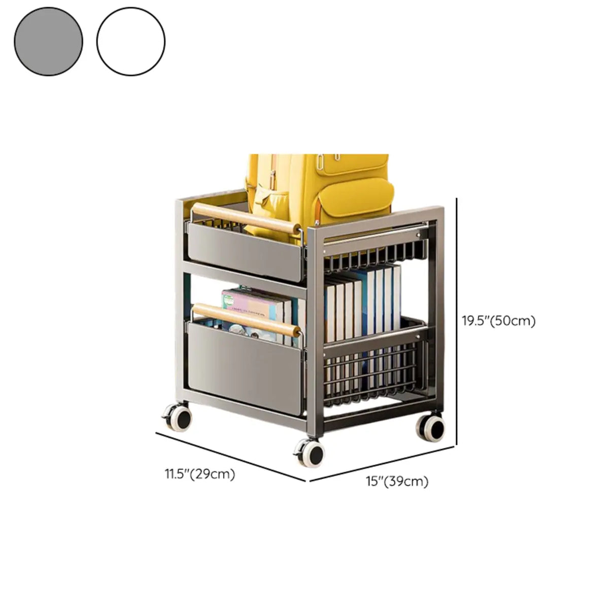 Ivory Gun Grey Metal Frame Utility Cart with Shelves Image - 9