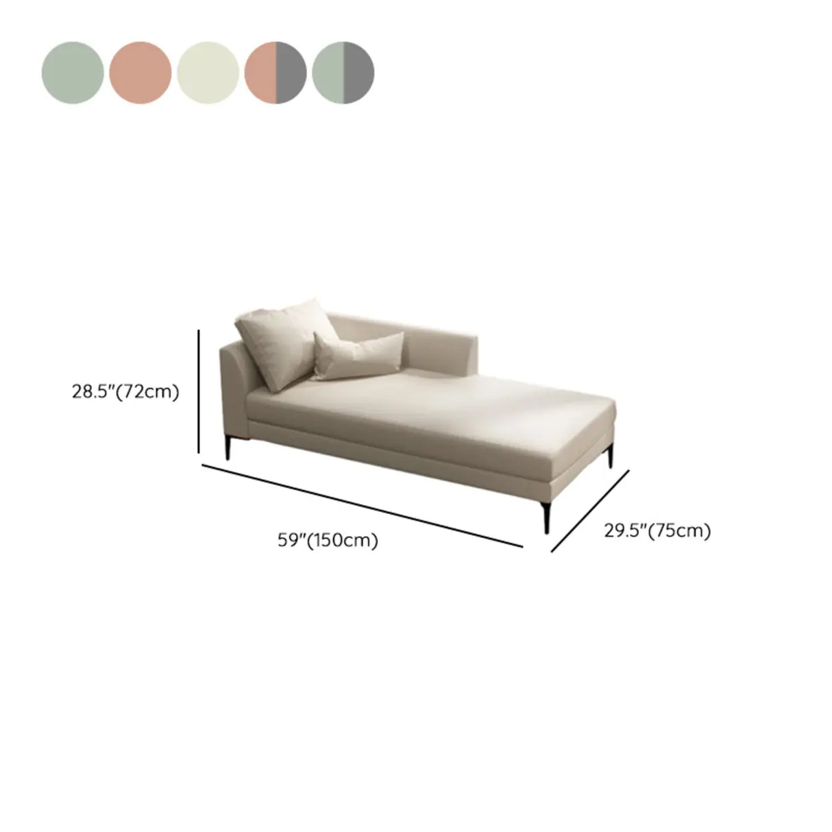 Ivory Large Rectangular Faux Leather One Arm Chaise